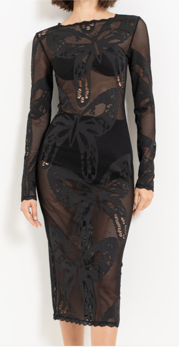 chinese dress ladies Winged Mesh Midi Dress Small