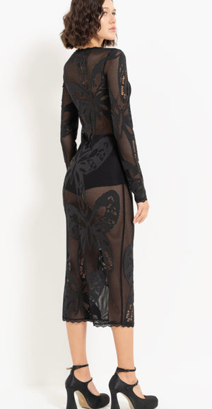 Winged mesh midi dress