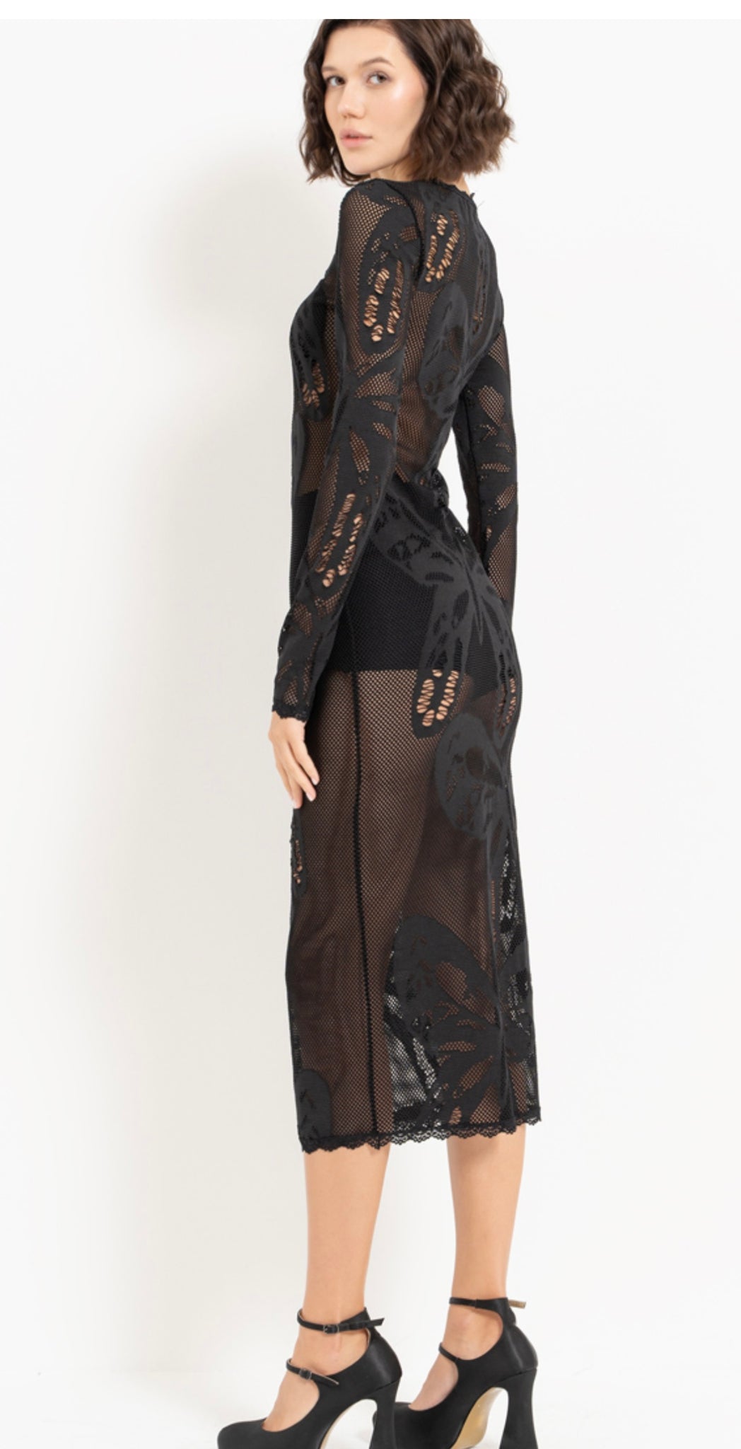 Winged mesh midi dress