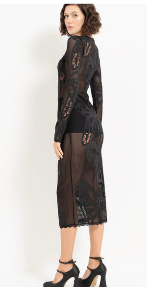 Winged mesh midi dress