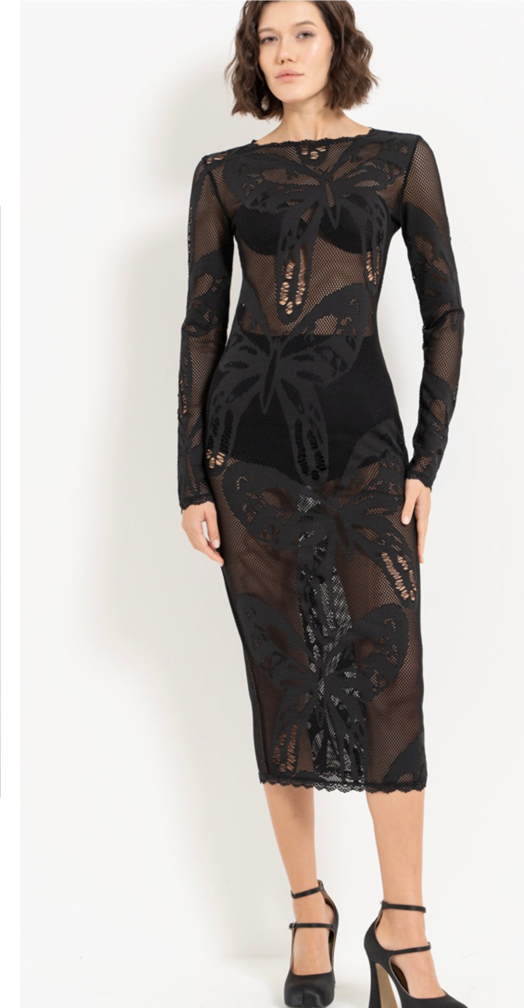 Winged mesh midi dress