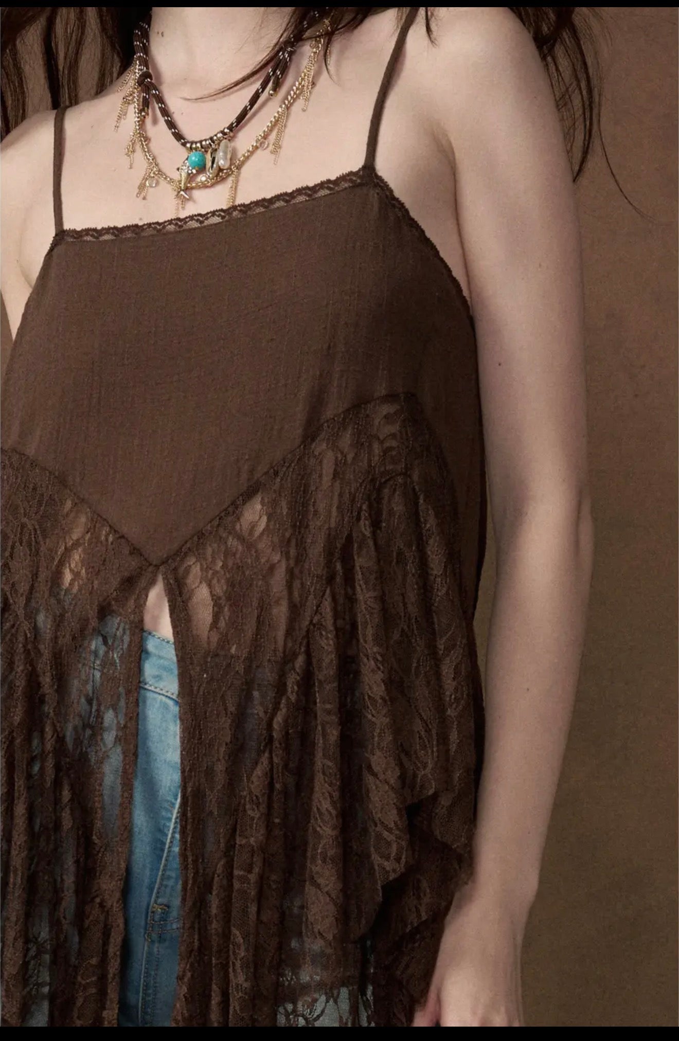 Ruffled lace flyaway maxi cami – Canary In A Clothesmine