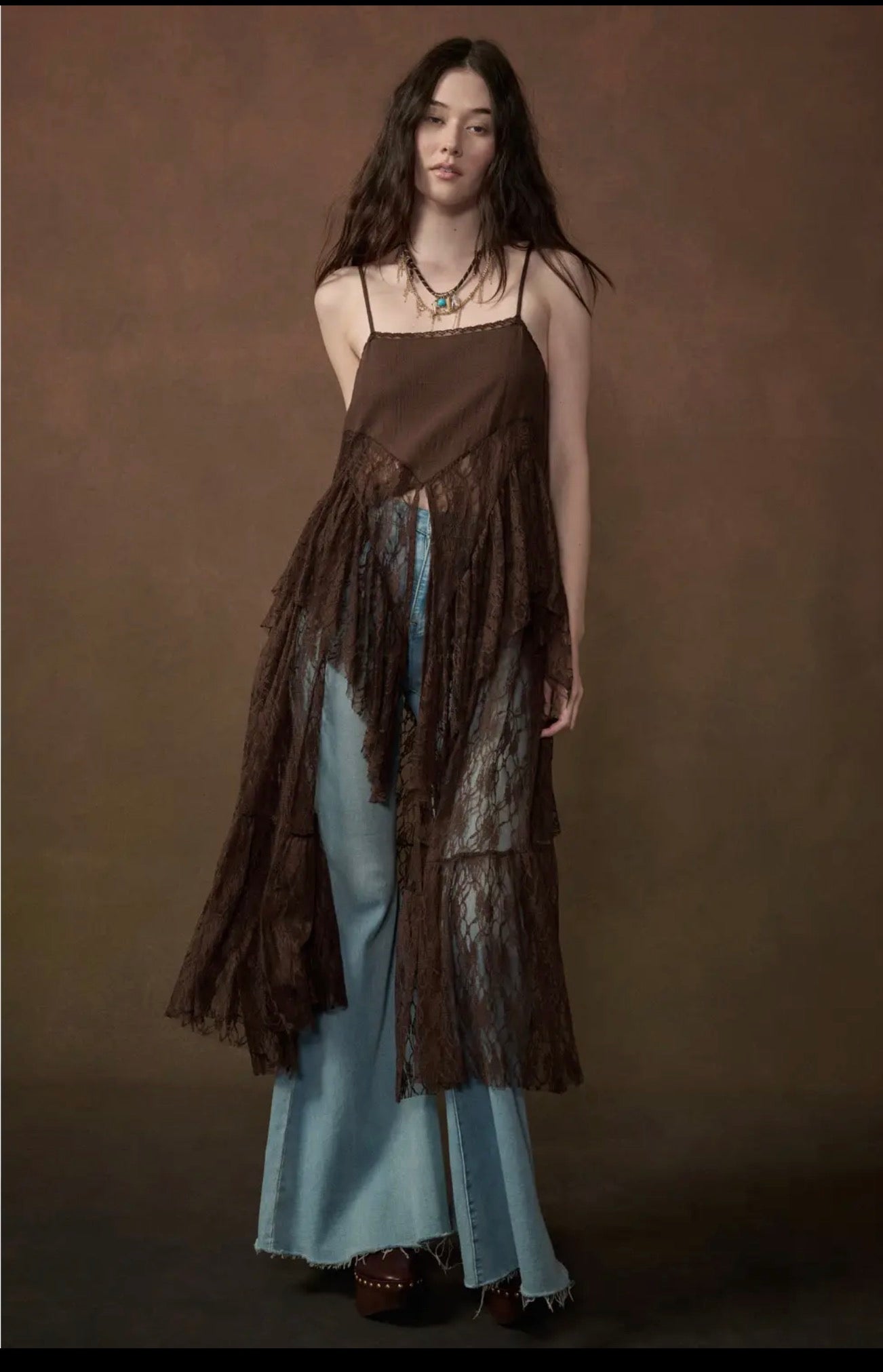 Ruffled lace flyaway maxi cami – Canary In A Clothesmine