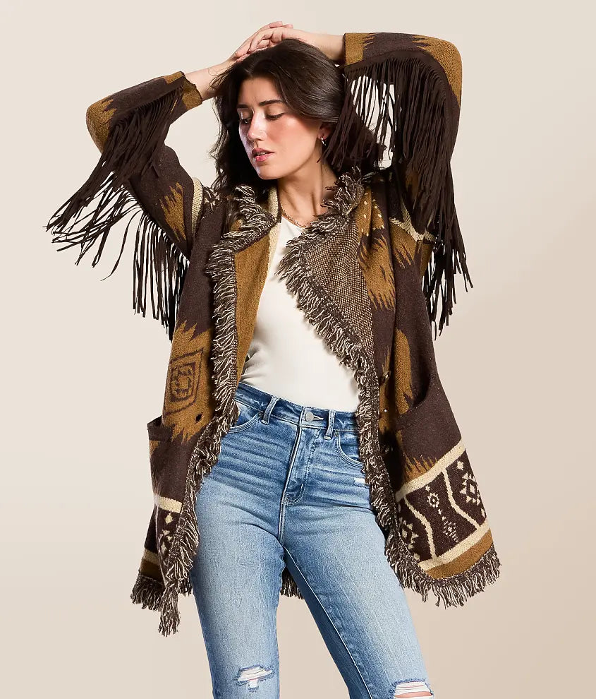 R Western Fringe Cardigan