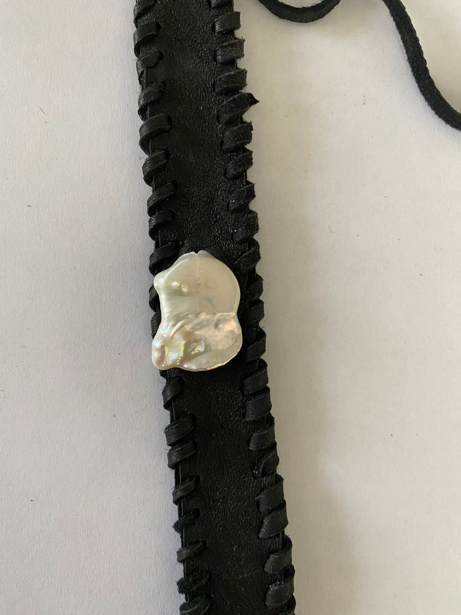 Kesha Pearl and antler leather cuff