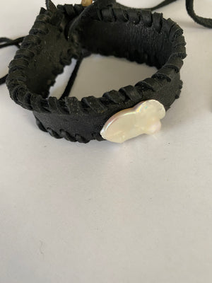 Kesha Pearl and antler leather cuff