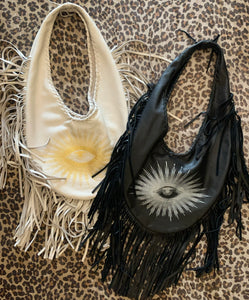 Totem Salvaged Leather Fringe Teardrop Shoulder Bag