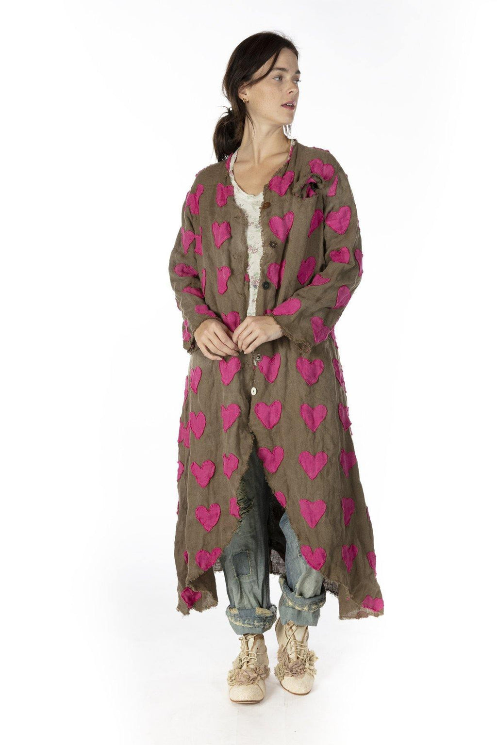 Magnolia Pearl Linen Heart Applique Emery Coat Jacket 451