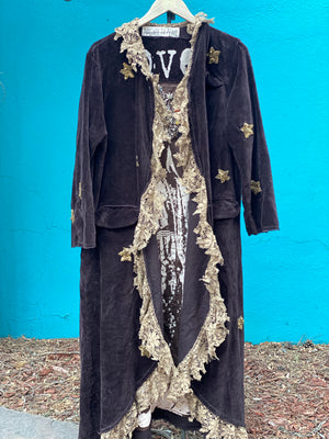 MAGNOLIA PEARL VELVET SEQUIN STAR EMERY COAT, ROOTED EARTH