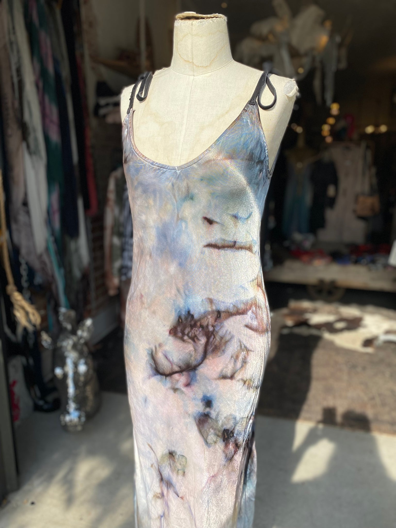 Marbled & Leather Slip Dress