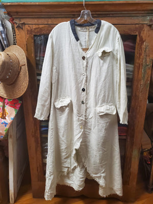 Magnolia Pearl Raw Linen Emery Coat with Hand Mending