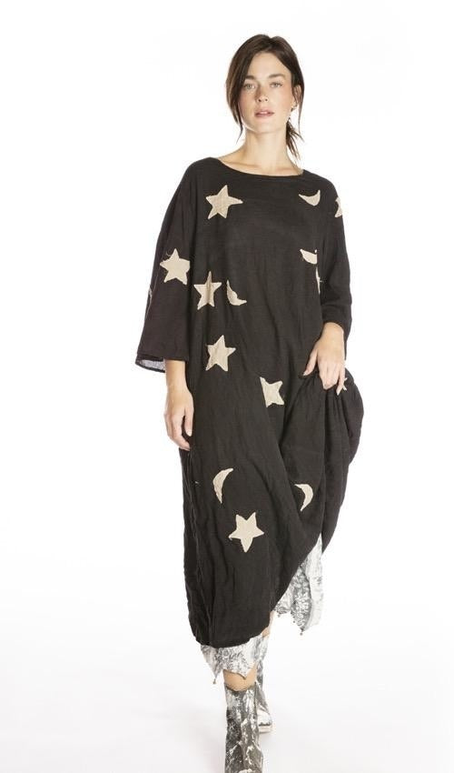 Magnolia Pearl Cotton Twill Star and Moon Appliqué Merlina Dress
