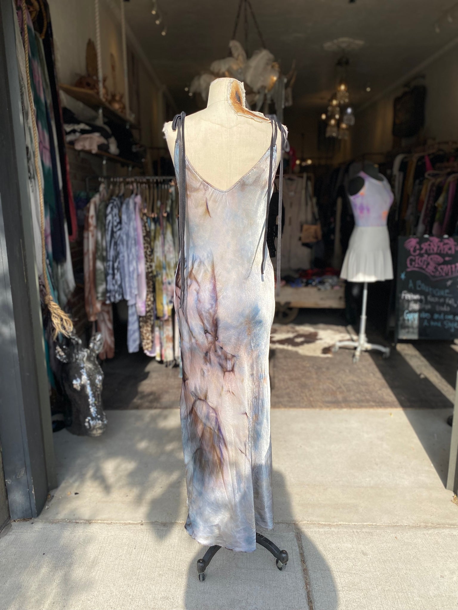 Marbled & Leather Slip Dress